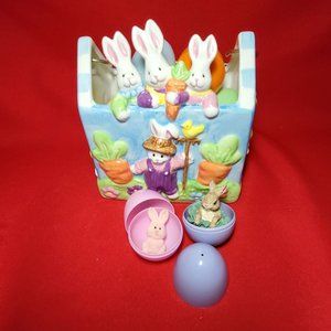Ceramic Easter Basket Figurine & Easter Eggs Home Decor